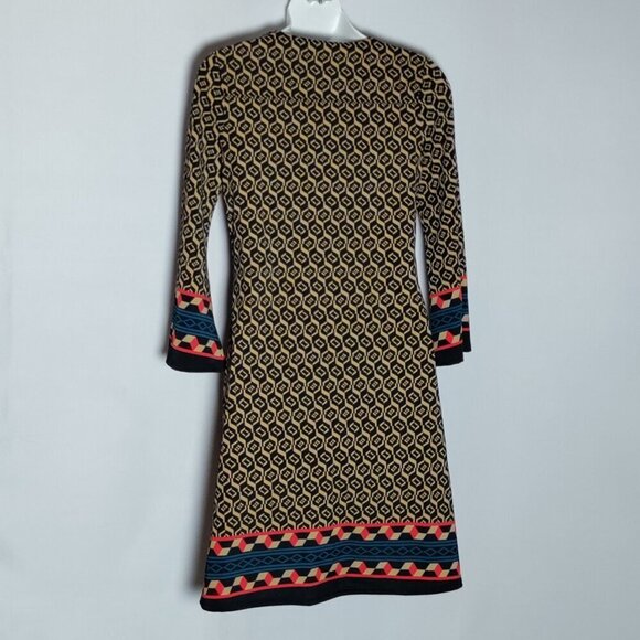 Jude Connally Size XS Flare Sleeve Dress V Neck Nylon Spandex Geom Printed USA - Picture 3 of 4